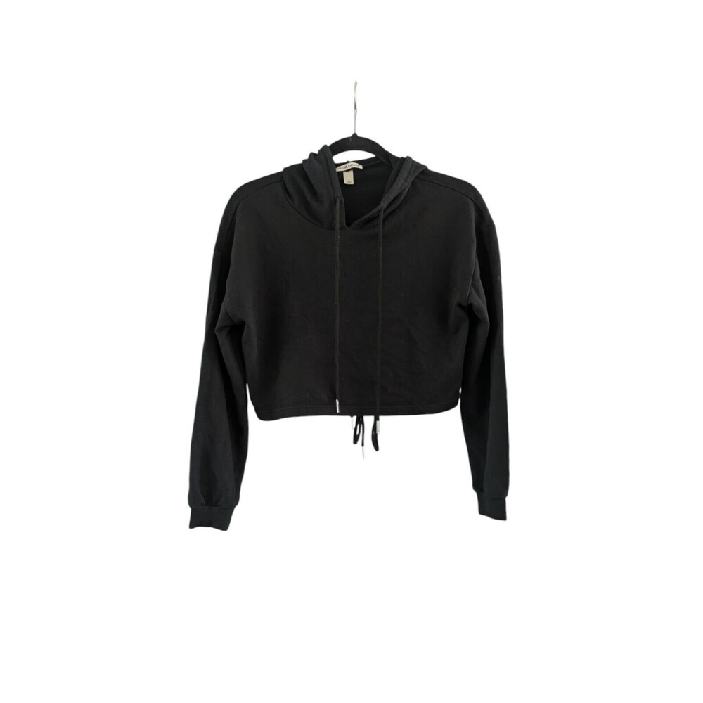 Derek Heart Crop Hoodie Size Small Black Long Sleeves Juniors Tie Back